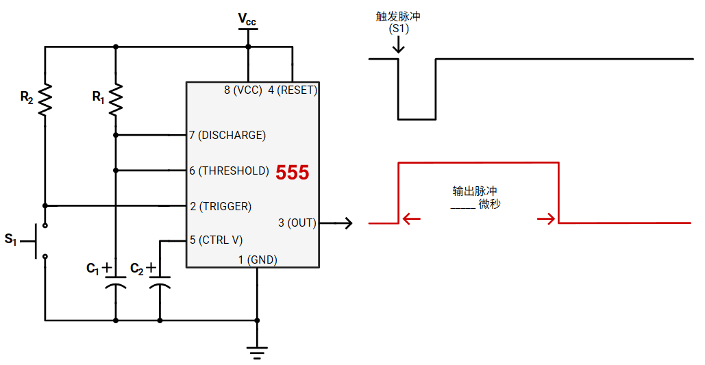555 定时器单稳态电路图